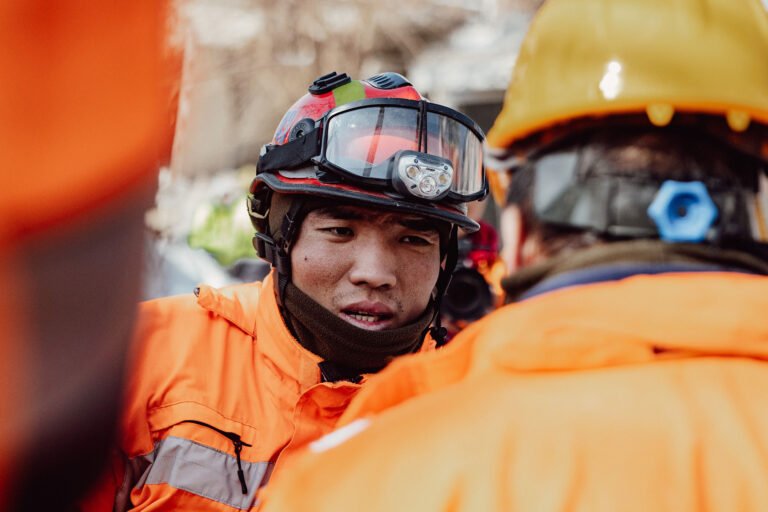 Rescue volunteer in full gear